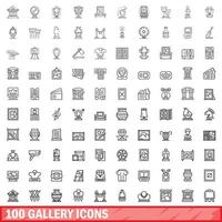 100 gallery icons set, outline style vector