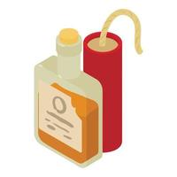 Adventurism concept icon isometric vector. Whiskey bottle and red dynamite stick vector