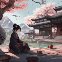 A beautiful japanese anime-style image of a Chinese girl photo