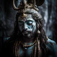 A close up face photograph of shiva photo