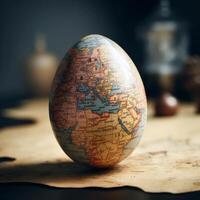 Egg shaped earth on blur background photo