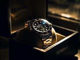 An expensive hand watch with box photo