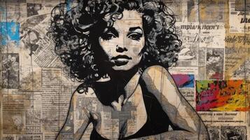 A girl with newspaper pop art painting photo