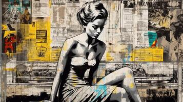 A girl with newspaper painting graphic photo
