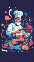 chef cooking for food business colorful image on dark background photo