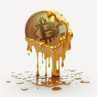 bitcoin melting on white background photo