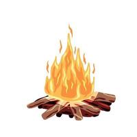 Bonefire or campfire. Orange fire and flame. Element of a hike. Heat and hot object. Cartoon flat illustration vector