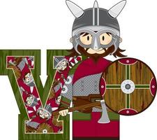 v es para vikingo alfabeto aprendizaje educativo ilustración vector