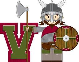 V is for Viking Alphabet Learning Educational Illustration vector