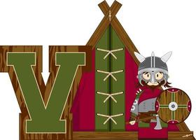 V is for Viking Alphabet Learning Educational Illustration vector