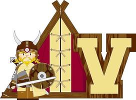 v es para vikingo alfabeto aprendizaje educativo ilustración vector