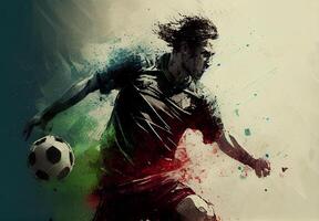 resumen Deportes póster fútbol jugador golpear el pelota - ai generado imagen foto