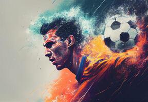 Abstract sports poster soccer player hitting the ball - image photo