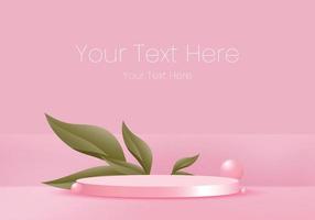 Abstract minimal scene on pastel background with cylinder podium and leaves vector