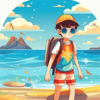 chico disfrutando verano día festivo, dibujos animados ilustración con generativo ai foto