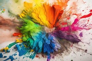 A color Wheel with goethe colors exploding in colorful powder on a light background created with technology. photo