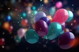 A festive background with colorful balloons created with technology. photo