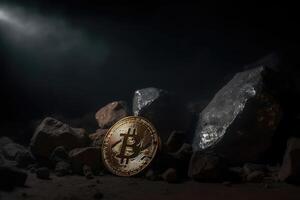 Bitcoin crypto currency mined directly from ore created with technology. photo