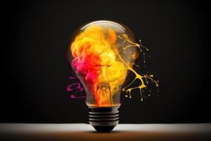 A creative idea mix of a lightbulb and a brain created with technology. photo