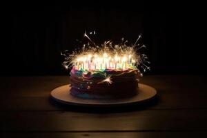 A birthday cake with lots of lights created with technology. photo