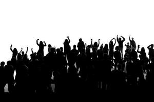 Black silhouette of a huge crowd of cheering people isolated on a white background created with technology. photo