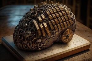 A brain that calculates artificial intelligence - steampunk look created with technology. photo