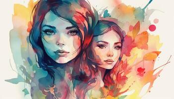 A watercolor drawing of a a mother and child together, illustration with photo