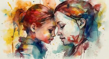 A watercolor drawing of a a mother and child together, illustration with photo
