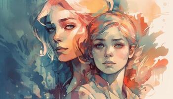 A watercolor drawing of a a mother and child together, illustration with photo