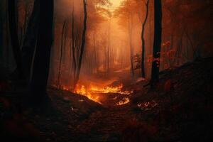 Forest fire with trees on fire photo with