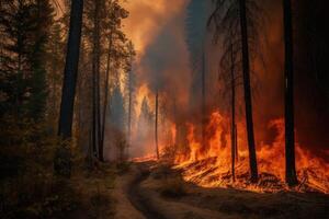 Forest fire with trees on fire photo with