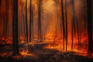 Forest fire with trees on fire photo with