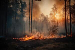 Forest fire with trees on fire photo with