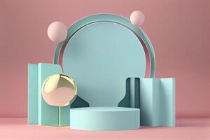 Background 3d with stage product shape podium. 3d background products display podium with pastel color background. 3d rendering podium. stand to show display illustration. photo
