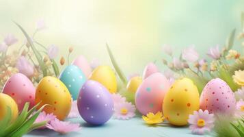 Pascua de Resurrección huevos colocar. póster. tarjeta postal. generado ai. foto
