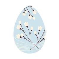 Easter egg with a pattern of cherry twigs intertwined with thin threads in trendy shades soft blue vector