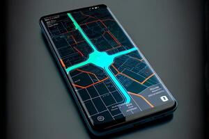 Smartphone navigator, navigation, interface on the smartphone screen. photo