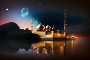 Islamic mosque and moon background photo