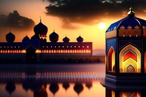 Ramadan karim arabic lantern background AI photo