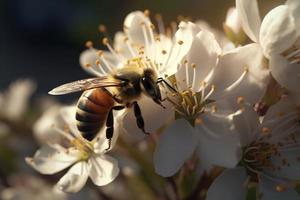 Bee macro flower. Generate Ai photo