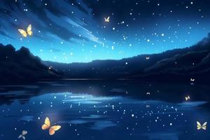 Shiny butterflies in night. Generate Ai photo