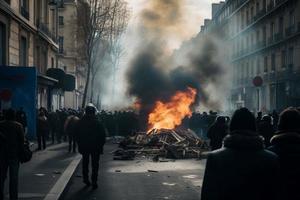 Paris demonstration chaos. Generate Ai photo