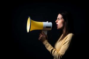 Woman with megaphone. Generate Ai photo