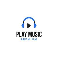 Vector headphone music play logo design concept illustration idea