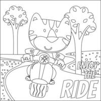 Cute little animal riding scooter, funny animal cartoon,vector illustration. Childish design for kids activity colouring book or page. vector