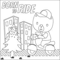 Cute little animal riding scooter, funny animal cartoon,vector illustration. Childish design for kids activity colouring book or page. vector