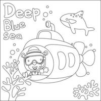 vector ilustración de pequeño animal conducción submarino con dibujos animados estilo, infantil diseño para niños actividad colorante libro o página.
