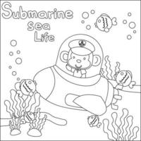 vector ilustración de pequeño animal conducción submarino con dibujos animados estilo, infantil diseño para niños actividad colorante libro o página.