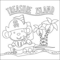 Vector illustration of funny animal pirate with treasure chest, Childish design for kids activity colouring book or page.