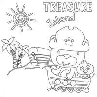 Vector illustration of funny animal pirate with treasure chest, Childish design for kids activity colouring book or page.